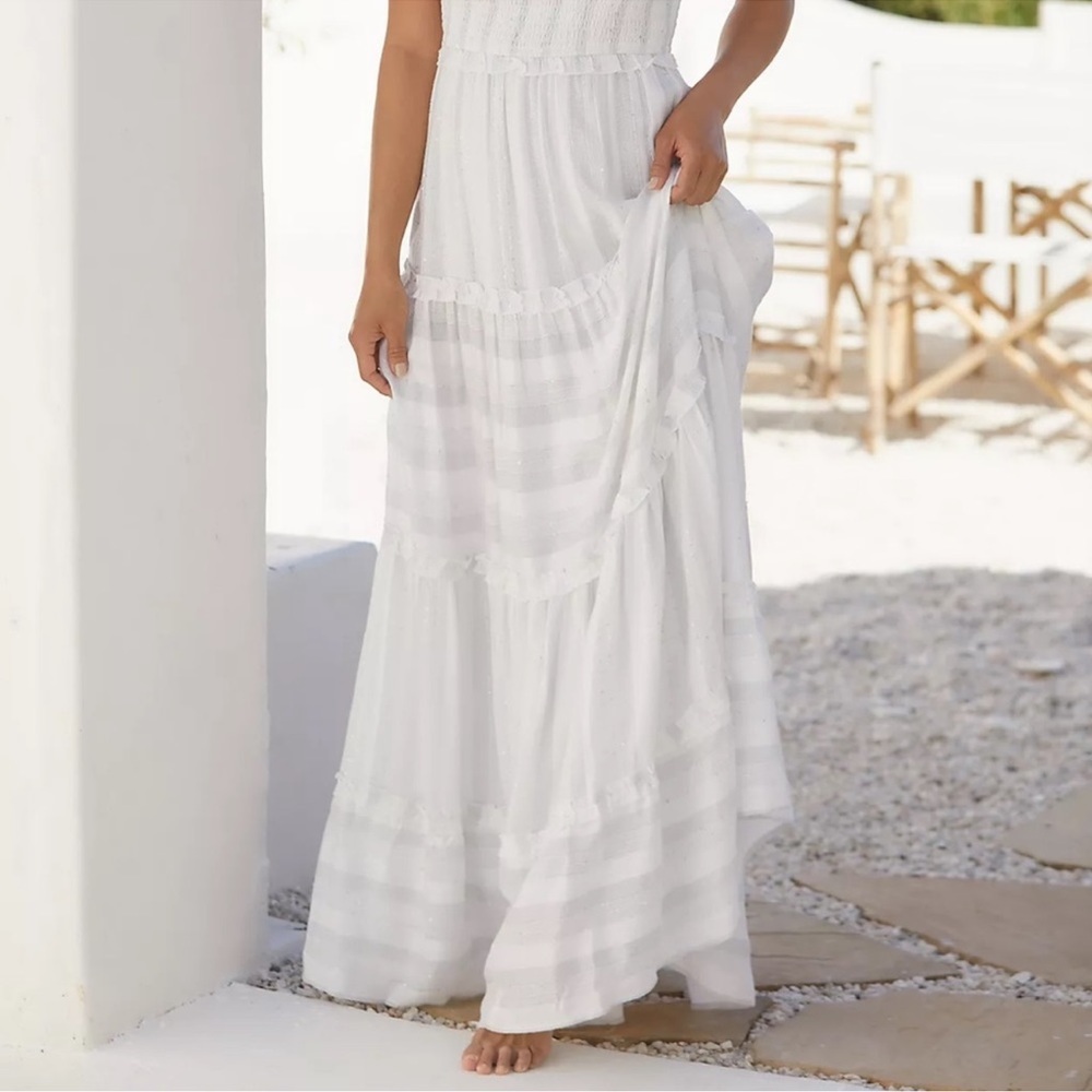 ANTHROPOLOGIE PQ Victoria Smocked Ruffles Coverup Sequins Maxi Dress M/L NWT - Picture 3 of 11